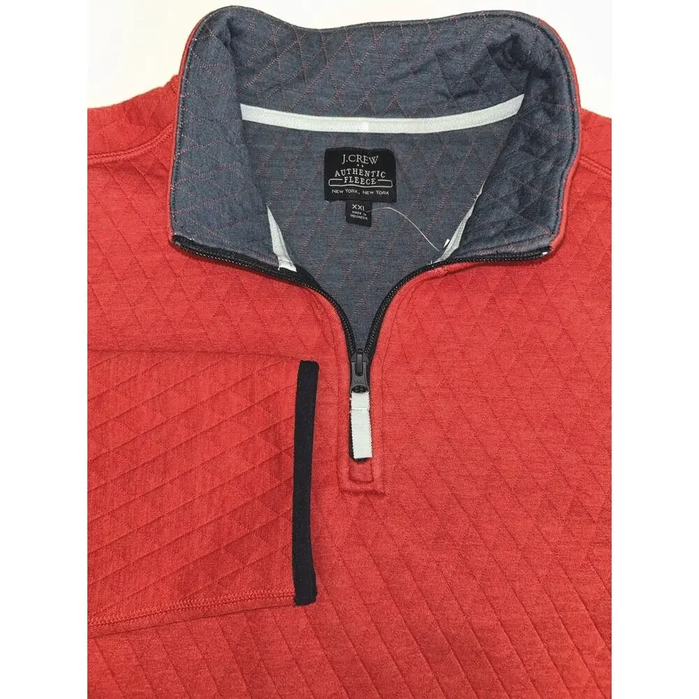 J Crew Quilted Authentic Fleece Red Quarter Zip Front 2XL NWT